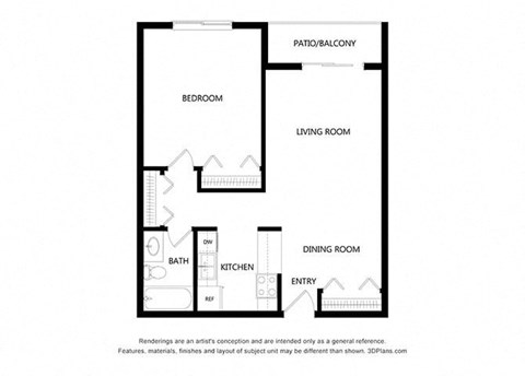 Village Green_1 Bedroom Floor Plan